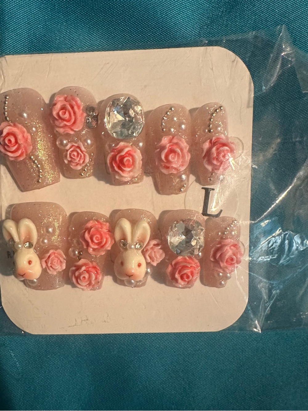 Womens Pink Floral Bunny Press-On Nail Set